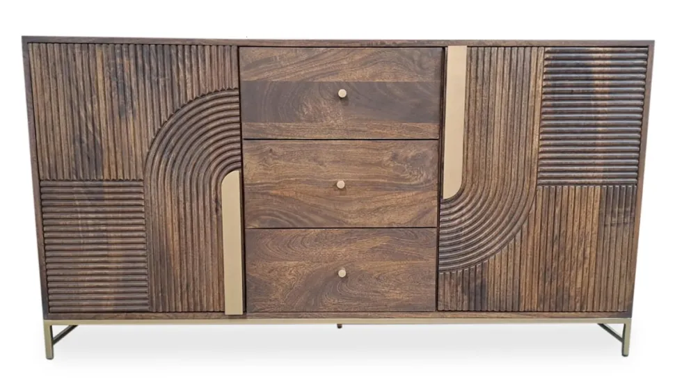 Sideboard 150x80cm 'Marvello' Mango braun & Metall goldfarbig