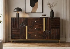 Sideboard 150x80cm 'Marvello' Mango braun & Metall goldfarbig