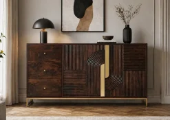 Sideboard 180x80cm 'Marvello' Mango braun & Metall goldfarbig