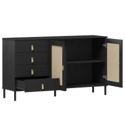Sideboard 140x80cm 'Seattle' Kiefer massiv schwarz 4SK & 2 Türen
