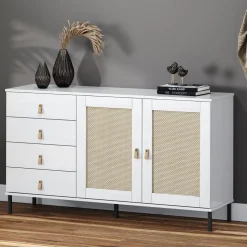 Sideboard 140x80cm 'Seattle' Kiefer massiv weiß 4SK & 2 Türen