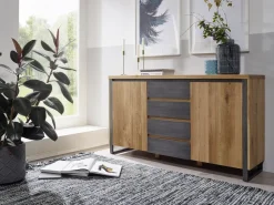 Sideboard 160x90cm 'Taipeh' Wildeiche & Metall gebürstet 4SK