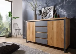 Sideboard 160x90cm 'Taipeh' Wildeiche & Metall gebürstet 4SK