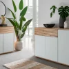 Sideboard 119x84cm "Trentino" Wildeiche & Glas weiß 3 Türen/1 SK