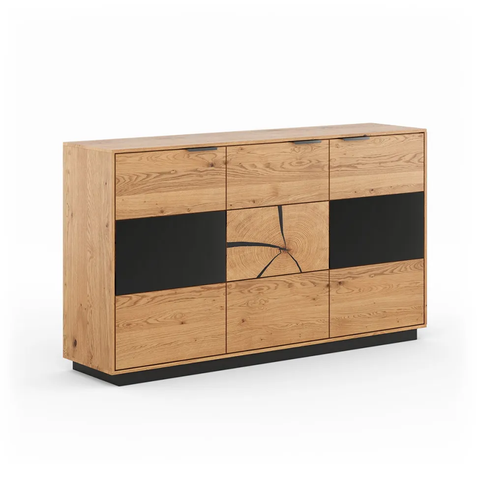 Sideboard 154x84cm 'Triest' Wildeiche massiv Glas