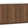 Sideboard 200x80cm "Valencia"' Mango braun lackiert & Marmor weiss 4 Türen