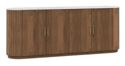 Sideboard 200x80cm "Valencia"' Mango braun lackiert & Marmor weiss 4 Türen