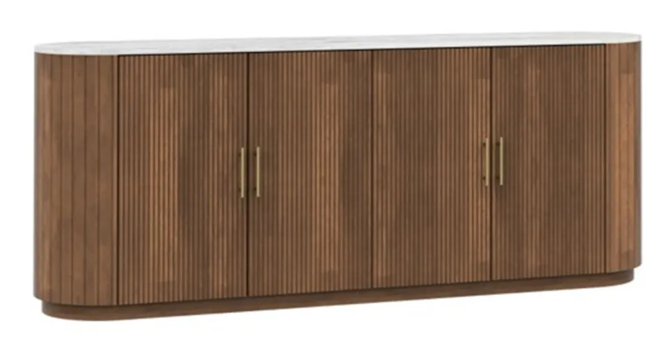 Sideboard 200x80cm "Valencia"' Mango braun lackiert & Marmor weiss 4 Türen