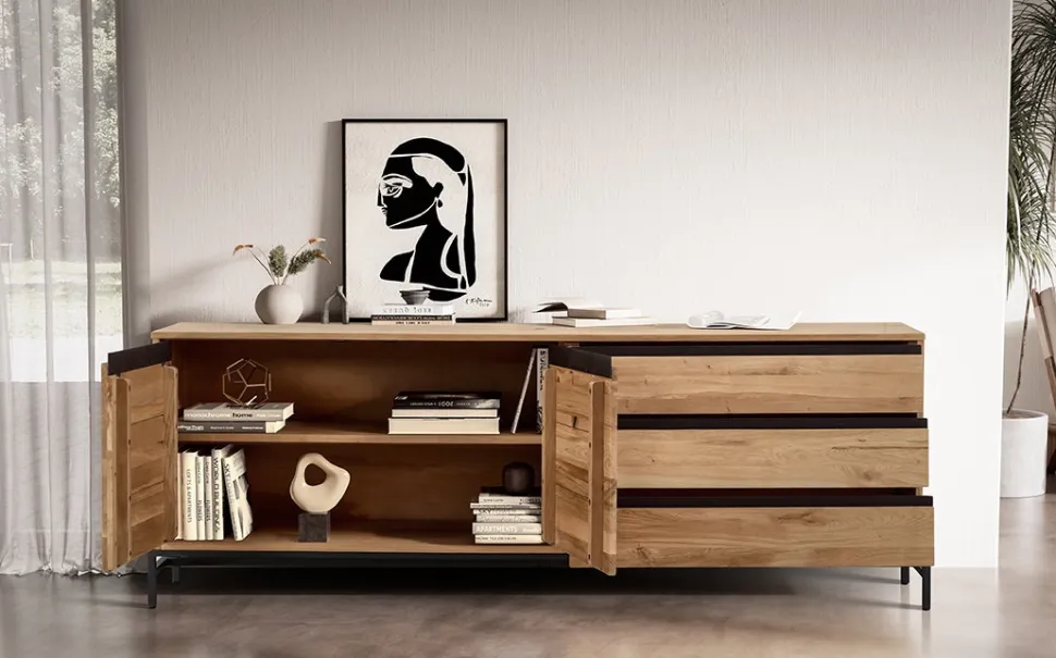 Sideboard 189x67cm 'Veneza' Wildeiche & Metall schwarz