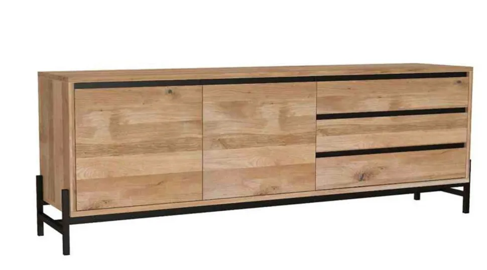 Sideboard 189x67cm 'Veneza' Wildeiche & Metall schwarz