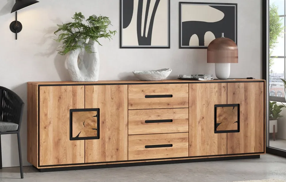 Sideboard 226x77cm "Zarah" Wildeiche geölt
