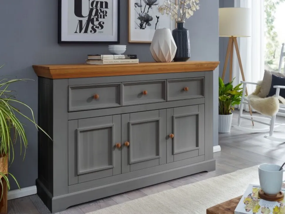 Sideboard 149x94cm "Zürich II" Kiefer massiv grau WZ-0133