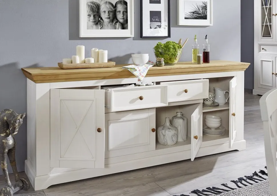 Sideboard 209x88cm "Zürich" Kiefer massiv weiß WZ-0133