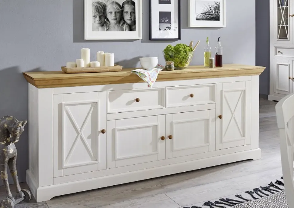 Sideboard 209x88cm "Zürich" Kiefer massiv weiß WZ-0133