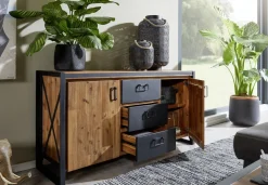 Sideboard 150x80xcm 'Montreux' Akazie & Metall schwarz