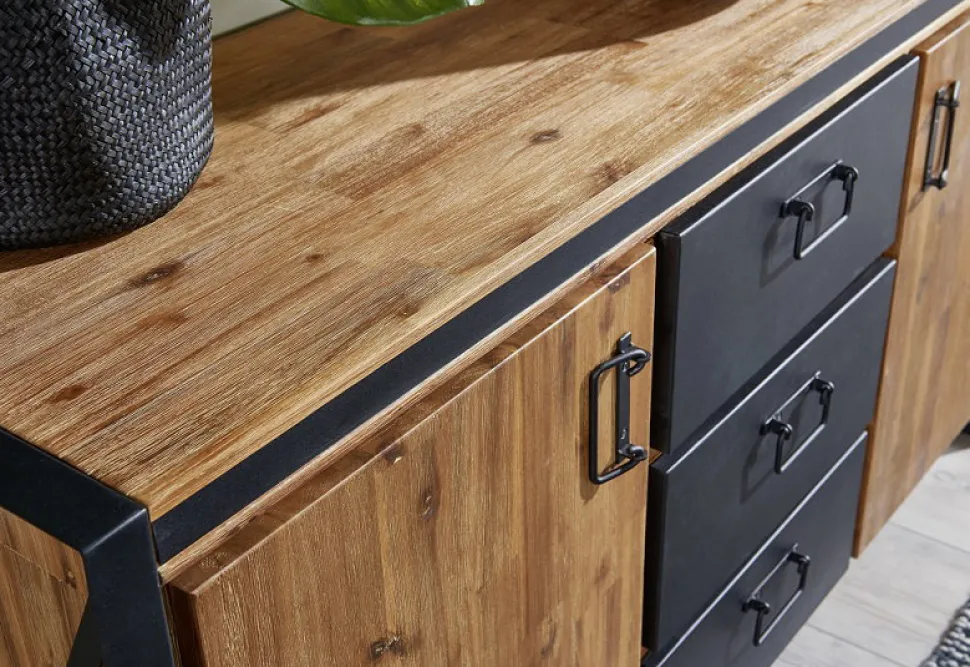 Sideboard 150x80xcm 'Montreux' Akazie & Metall schwarz