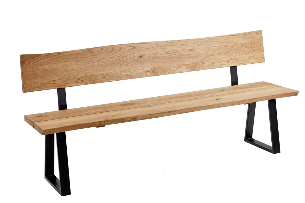 Sitzbank mit Lehne 'Granada' Wildeiche geölt & Metall VARIATIONEN möglich 180 cm