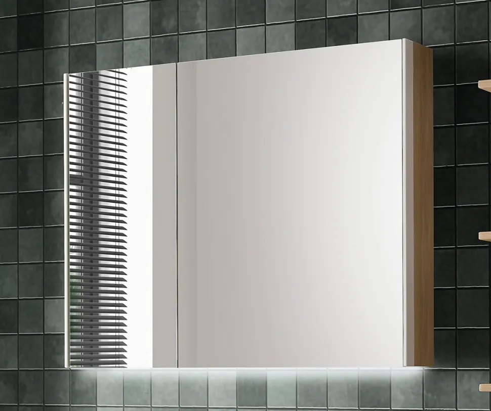 Spiegelschrank 106cm inkl.Beleuchtung 'Avallon' Wildeiche geölt & creme