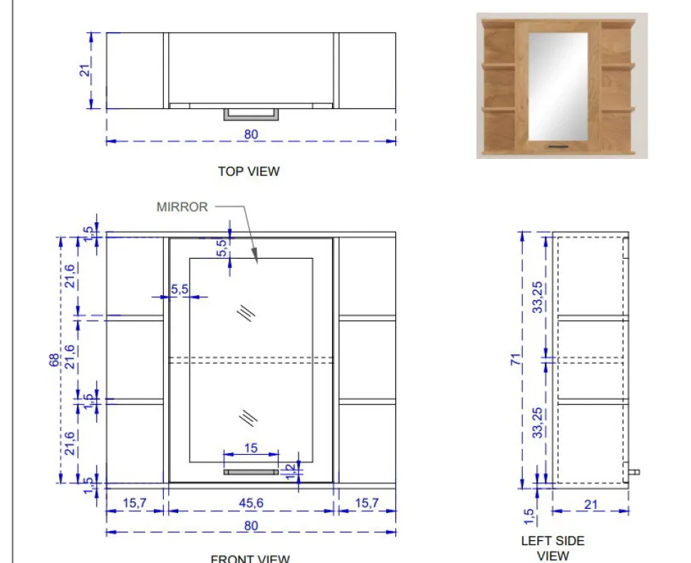 Spiegelschrank 80x71cm 'Albany' Akazie massiv lackiert