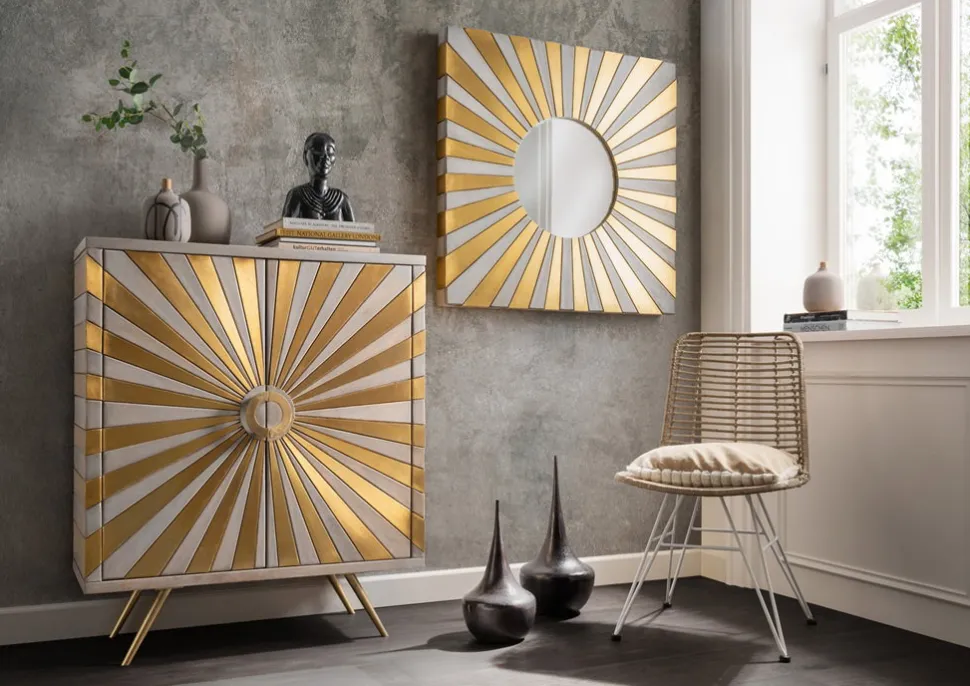 Spiegel 92x92cm 'Sonne' Mango massiv
