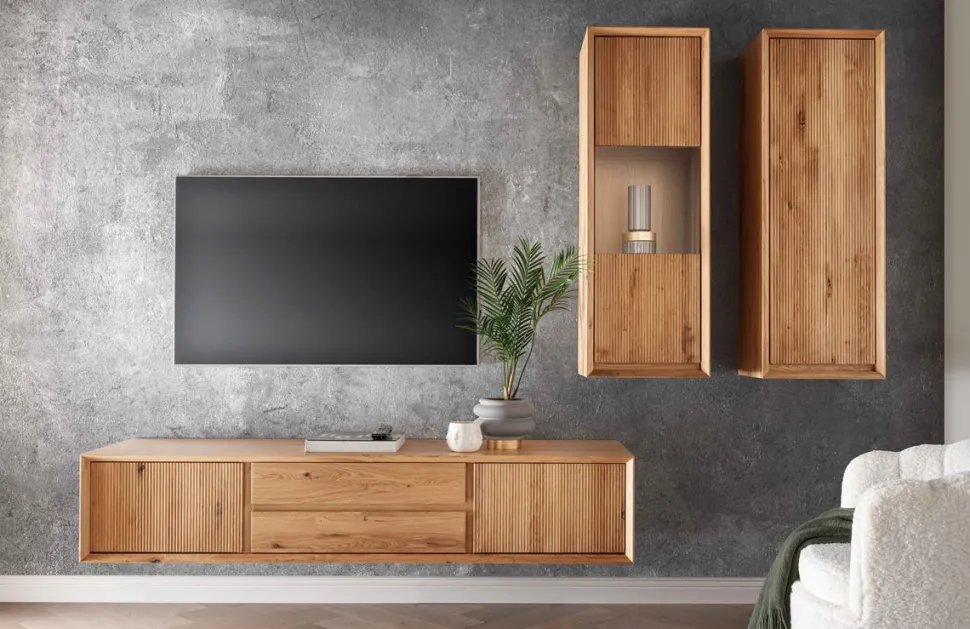 TV Board 120cm hängend oder stehend 'San Diego' Wildeiche geölt massiv stehend