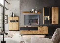 TV Board 200cm 'Malaga ' Wildeiche verschiedene Variationen möglich Holz schwarz Sockel Glas weiß