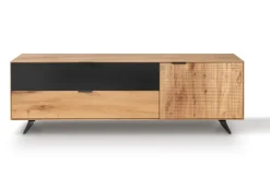 TV Board 200cm 'Malaga ' Wildeiche verschiedene Variationen möglich Holz schwarz Sockel Glas weiß