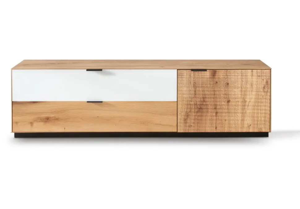 TV Board 200cm 'Malaga ' Wildeiche verschiedene Variationen möglich Holz schwarz Sockel Glas weiß