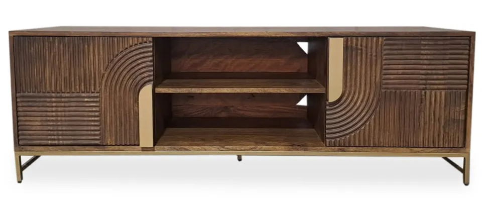 TV Board 150cm 'Marvello' Mango braun & Metall goldfarbig hängend oder stehend