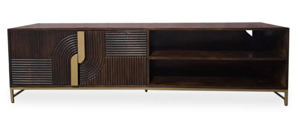 TV Board 180cm 'Marvello' Mango mahagoni & Metall goldfarbig hängend oder stehend