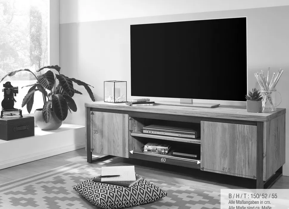 TV Board 150cm 'Taipeh' Wildeiche & Metall gebürstet