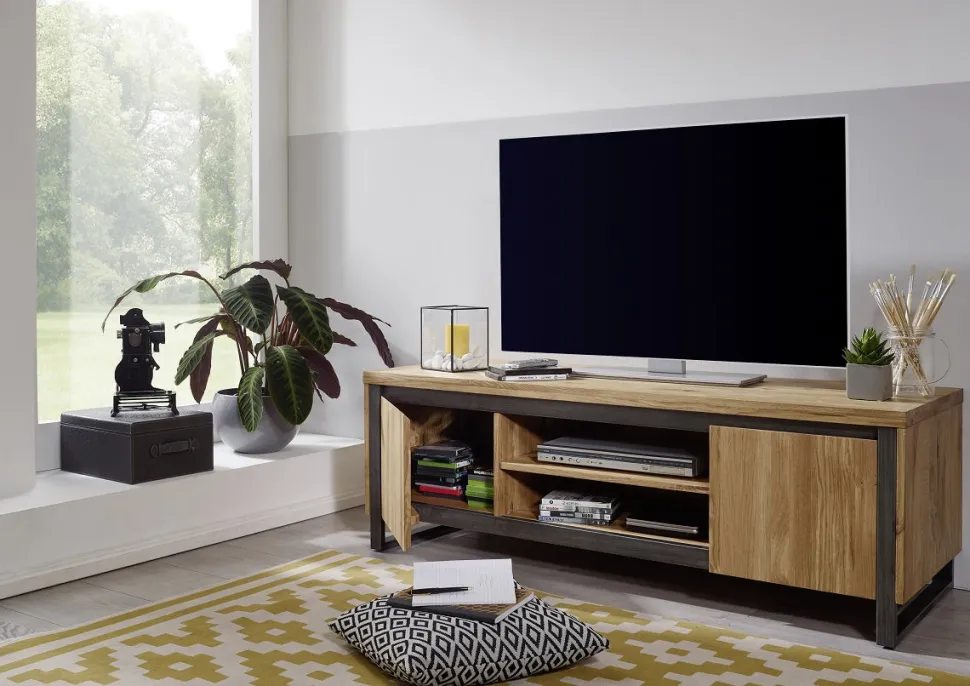 TV Board 150cm 'Taipeh' Wildeiche & Metall gebürstet