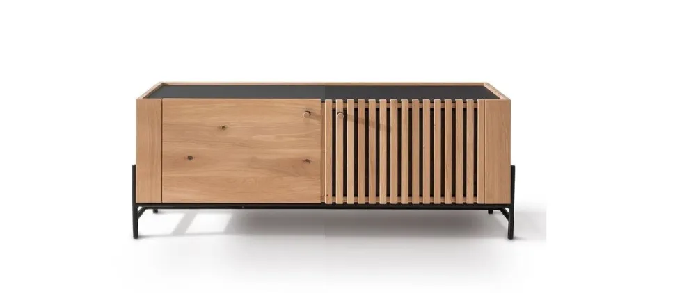TV Board 140cm Wildeiche geölt 'Amalfi' verschiedene Ausführungen ohne Glasplatte Metallgestell schwarz