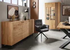 TV Board 200cm Wildeiche geölt 'Amalfi' verschiedene Ausführungen mit Glasplatte Metallgestell schwarz