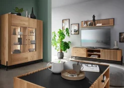 TV Board 200cm Wildeiche geölt 'Amalfi' verschiedene Ausführungen mit Glasplatte Metallgestell schwarz