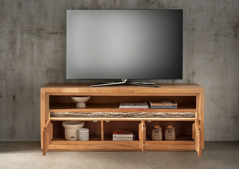 TV Board inkl. Beleuchtung 163x63cm "Trondheim" Akazie massiv