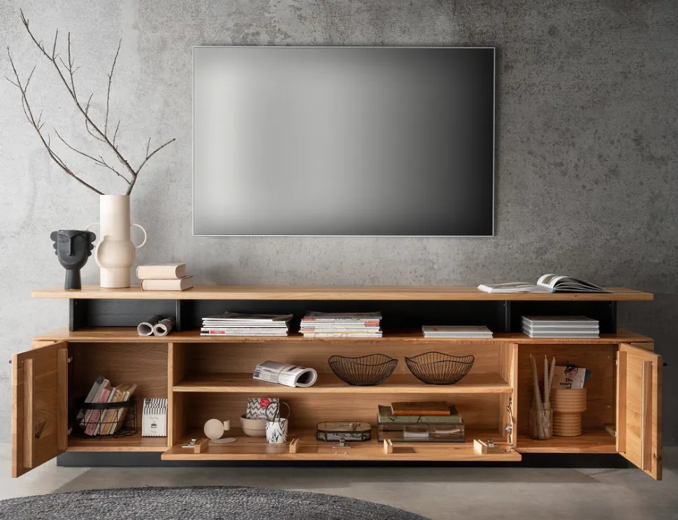 TV Board mit Aufsatz 219x63cm "Savona" Wildeiche geölt