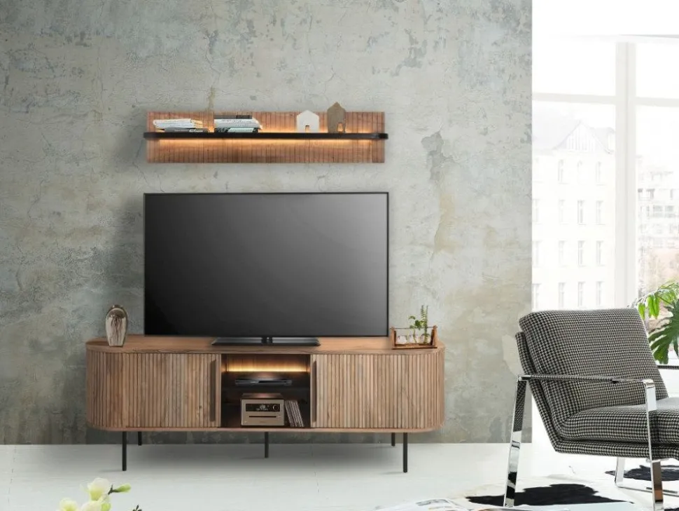 TV Board mit Beleuchtung 175cm 'Atlantic' Akazie massiv
