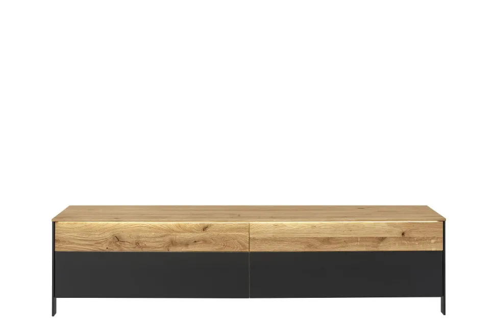 TV Board mit Beleuchtung 200cm 'Boston ' Wildeiche geölt & Glas anthrazit