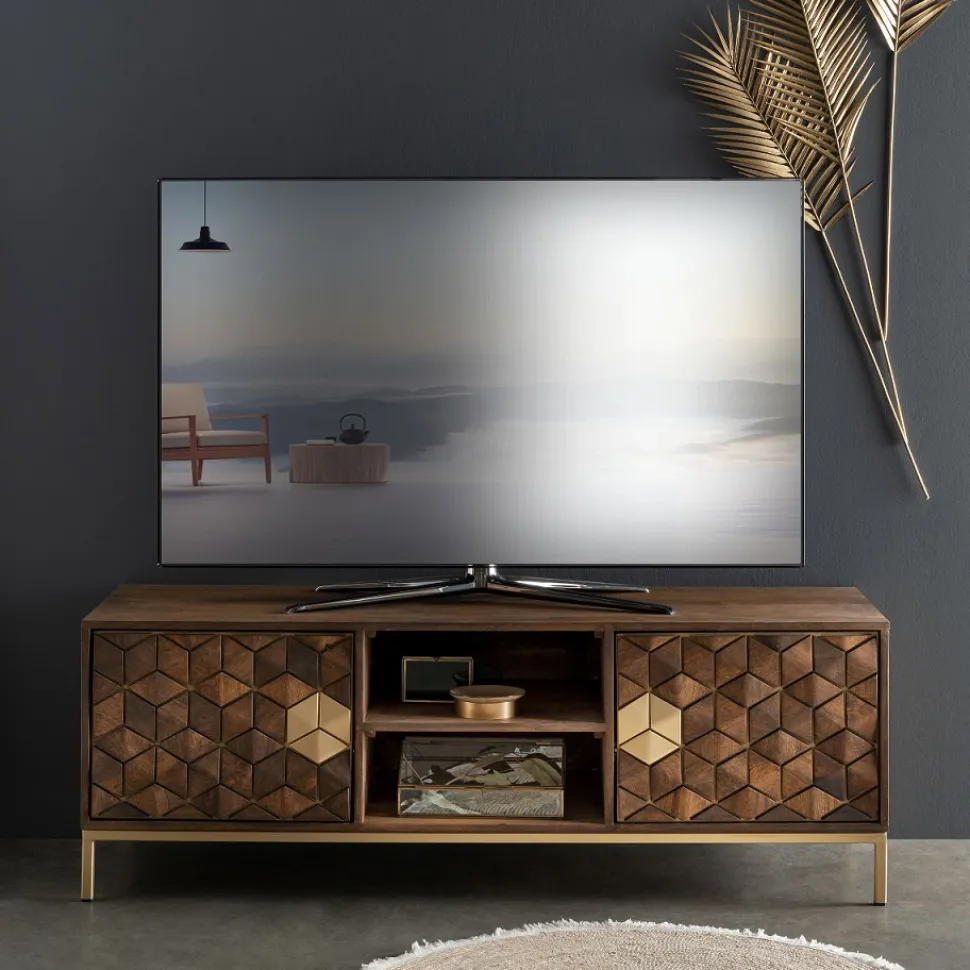 TV Board 145x50cm "Assuan" Mango & Metall goldfarbig WZ-0462