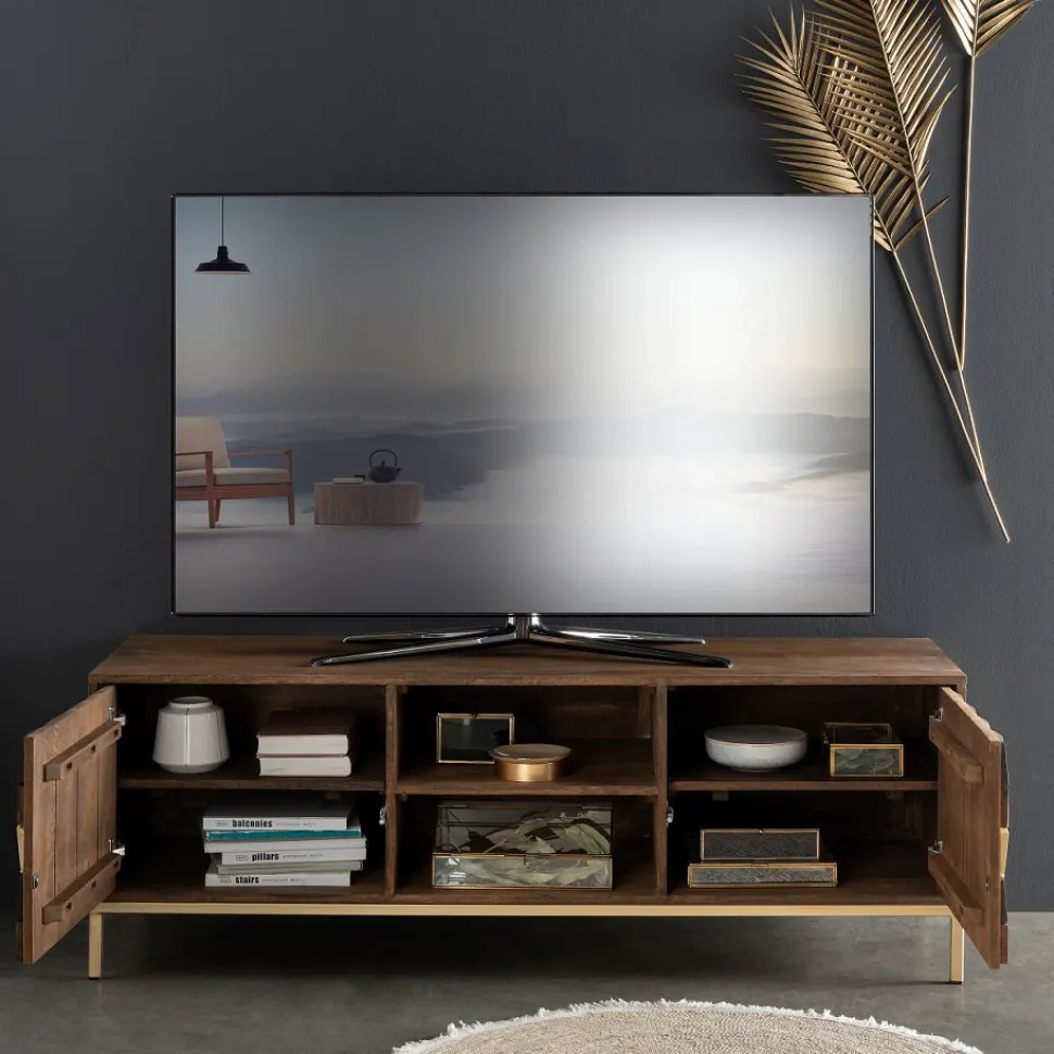TV Board 145x50cm "Assuan" Mango & Metall goldfarbig WZ-0462
