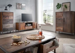 TV Board 150x56cm 'Compton' recyceltes Altholz & Eisen vintage