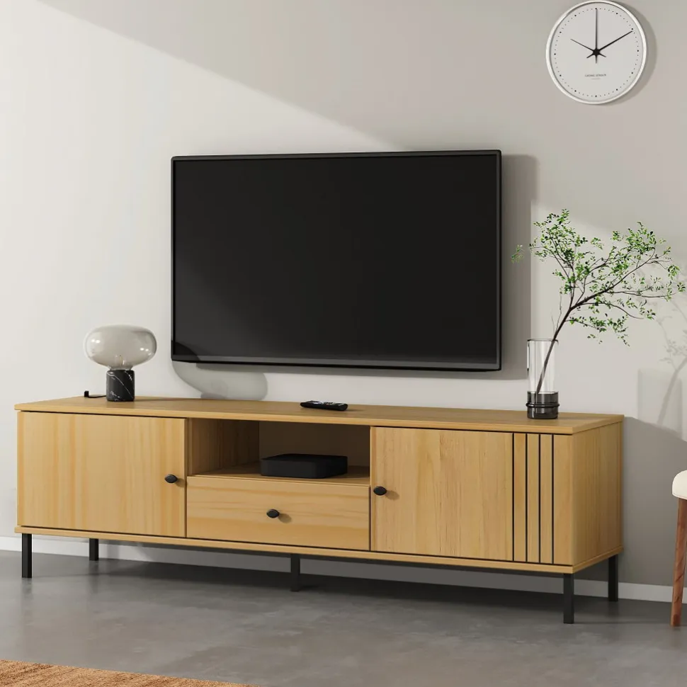 TV Board 158x47cm 'Detroit' Kiefer massiv eichefarbig & schwarz