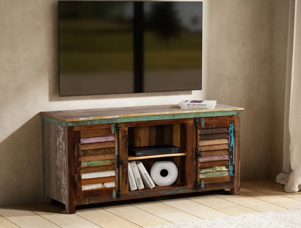 TV Board 152x69cm 'Hawkins' recyceltes Altholz mehrfarbig lackiert
