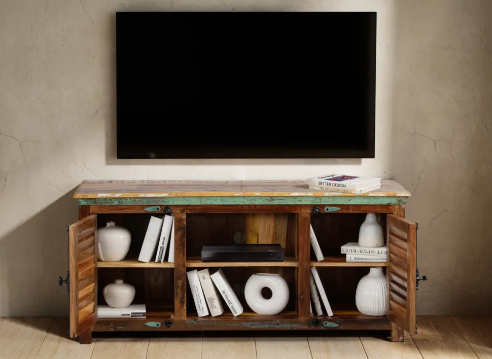 TV Board 152x69cm 'Hawkins' recyceltes Altholz mehrfarbig lackiert