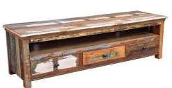 TV Board 170x50cm 'Hawkins' recyceltes Altholz mehrfarbig lackiert 3 Schubkästen
