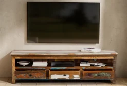 TV Board 170x50cm 'Hawkins' recyceltes Altholz mehrfarbig lackiert 3 Schubkästen