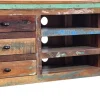 TV Board 160x60cm 'Hawkins' recyceltes Altholz mehrfarbig lackiert 6 Schubkästen