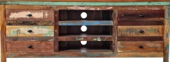 TV Board 160x60cm 'Hawkins' recyceltes Altholz mehrfarbig lackiert 6 Schubkästen