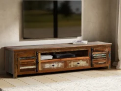 TV Board 200x50cm 'Hawkins' recyceltes Altholz mehrfarbig lackiert